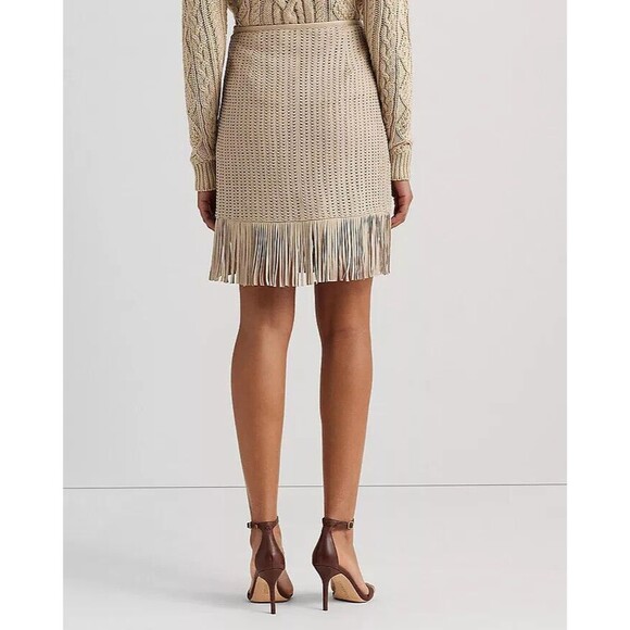 NWT $595 Ralph Lauren SKIRT Fringe Trim Woven Leather Pencil 100% LAMB LEATHER - Picture 6 of 14
